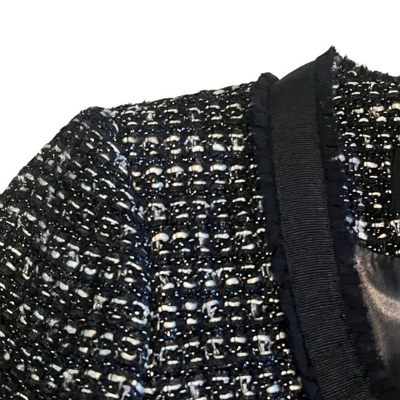 J.Crew Collection Cropped Black Shimmer Tweed Jacket 3/4 Sleeves Size 10 - Picture 3 of 10